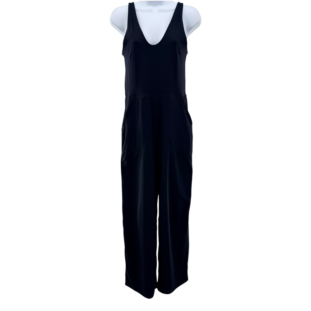 Zella Womens Black Sleeveless V-Neck Wide Leg Jumpsuit Pockets Size M Athleisure